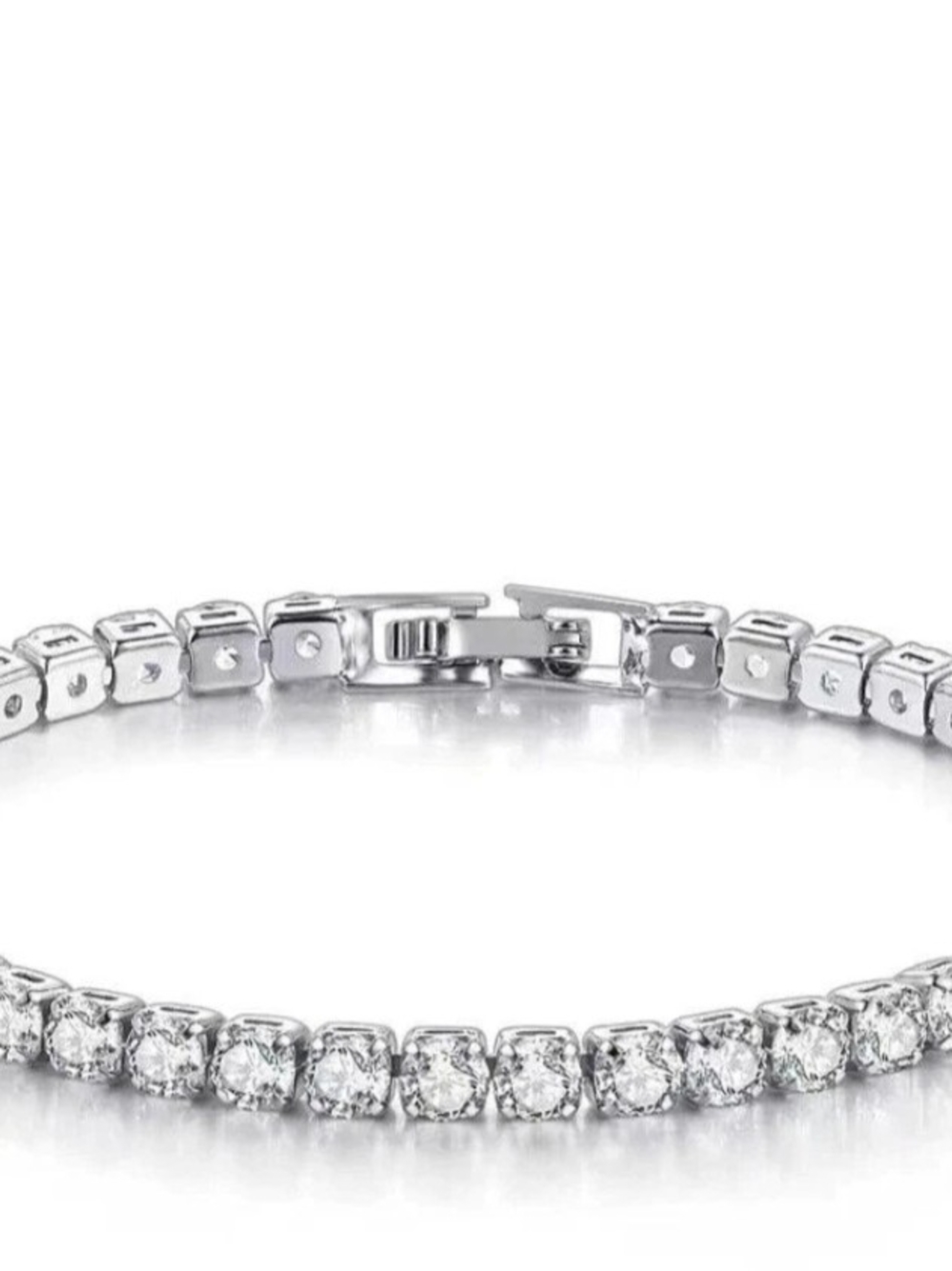 Classic Silver Tennis Bracelet with Clear Stones- Unisex- 7 Inches.